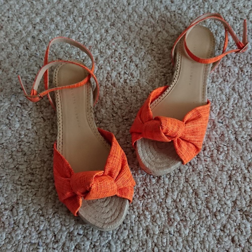 Charlotte Olympia neon orange canvas bow ankle wrap sandals size 8.5 - Picture 2 of 12